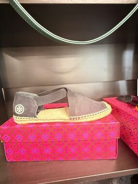 Tory Burch Black Canvas Espadrille With Logo Heel